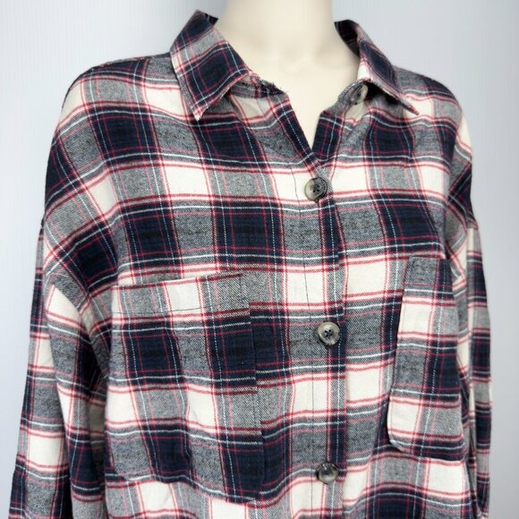 HARVE BENARD Plaid Red White Black & Blue Button Up 3/4 Sleeves Shirt Size XL - Picture 2 of 9